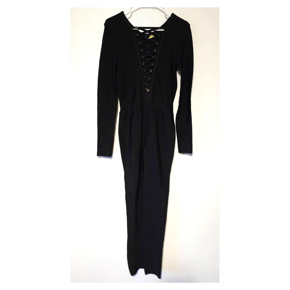 HERA Collection Black Corset Front Stretch Knit Jumpsuit Catsuit Jumpsuit Medium